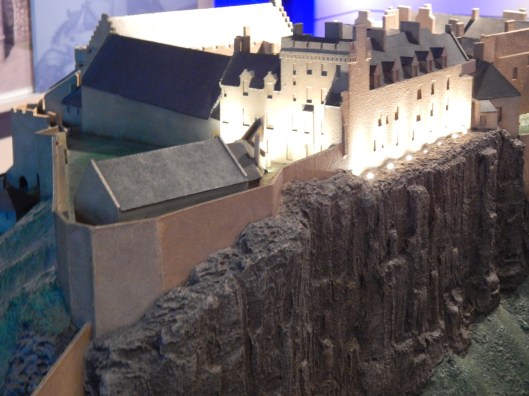Model showing cliffs behind castle