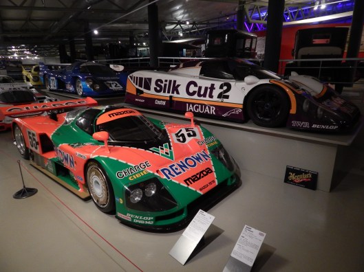 Mazda 787B in front. Jaguar XJR behind -- holds the record for highest speed recorded on Mulsanne Straight at 390 kph (241 mph)