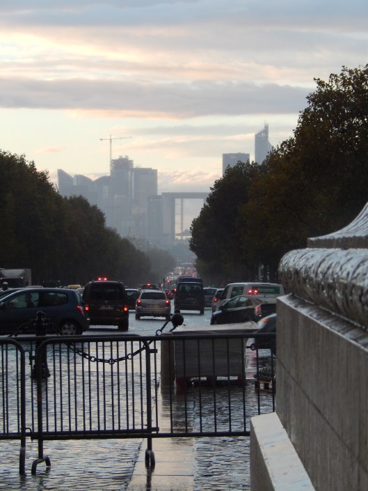 Looking west from Arc de Triomphe to the modern center of La Defense.