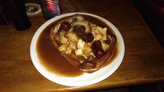 Yorkshire Pudding with Bangers and Mash